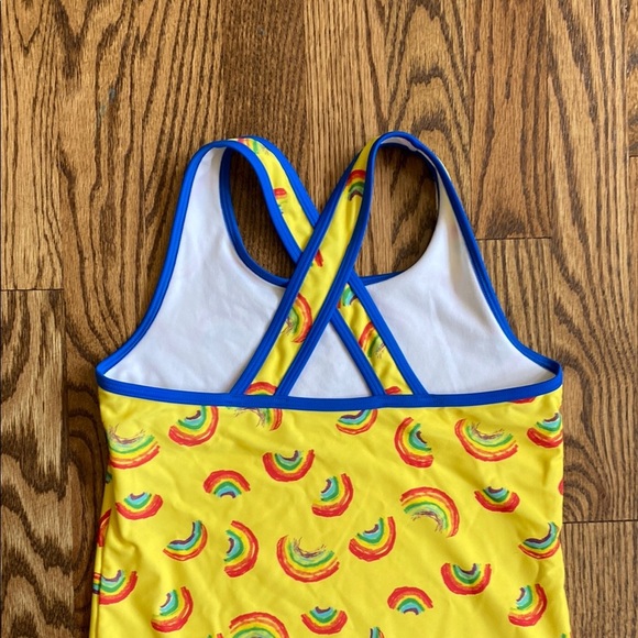 Yellow with rainbow print LL Bean kids tankini top size 12. Excellent condition - Picture 6 of 9